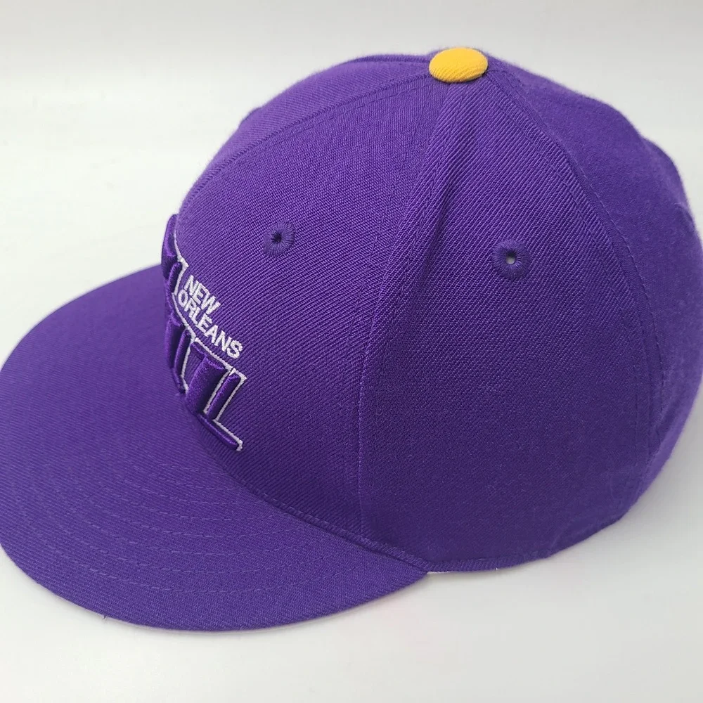 New Orleans Jazz Hat Fitted 7 Mitchell &‎ Ness Purple Yellow NBA Logo Wool Men